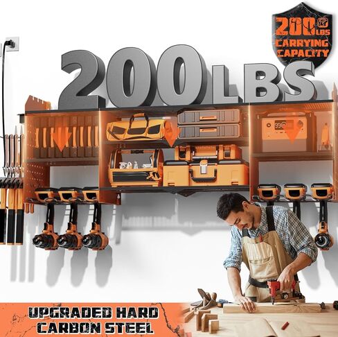 منظم أدوات الطاقة مع محطة شحن ، 45.6 بوصة الحامل رف تخزين حامل أدوات الطاقة ، 6 حاملين ، حائط من منظم أدوات المرآب الشاق مع الشريط الكهربائي 6.5 قدم (أسود) in Kuwait