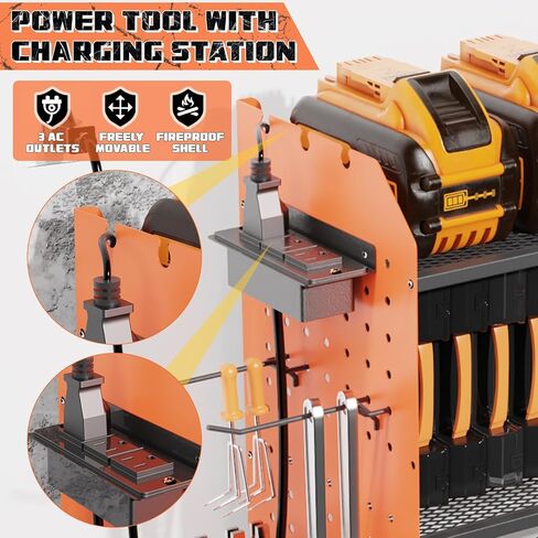 منظم أدوات الطاقة مع محطة شحن ، 45.6 بوصة الحامل رف تخزين حامل أدوات الطاقة ، 6 حاملين ، حائط من منظم أدوات المرآب الشاق مع الشريط الكهربائي 6.5 قدم (أسود) in Kuwait