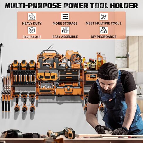 منظم أدوات الطاقة مع محطة شحن ، 45.6 بوصة الحامل رف تخزين حامل أدوات الطاقة ، 6 حاملين ، حائط من منظم أدوات المرآب الشاق مع الشريط الكهربائي 6.5 قدم (أسود) in Kuwait