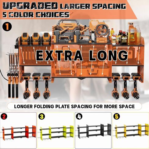 منظم أدوات الطاقة مع محطة شحن ، 45.6 بوصة الحامل رف تخزين حامل أدوات الطاقة ، 6 حاملين ، حائط من منظم أدوات المرآب الشاق مع الشريط الكهربائي 6.5 قدم (أسود) in Kuwait