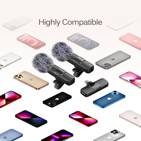 ميكروفون لاسلكي لأجهزة iPhone وiPad وAndroid وميكروفون Lavalier لتسجيل الفيديو - قطعتان من ميكروفون iPhone لتسجيل واضح للغاية لميكروفون البودكاست وASMR وTikTok in Kuwait