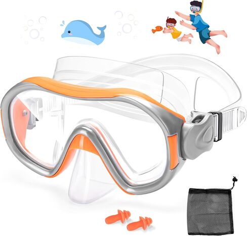 Kids Swim Goggles, Swimming Goggles with Nose Cover for Children Teens (4-12), 180 Degree HD Tempered Glass Diving Mask with Earplugs + Storage Net Bag in Kuwait