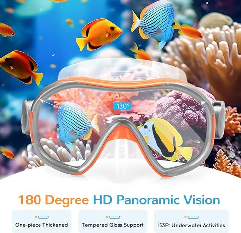 Kids Swim Goggles, Swimming Goggles with Nose Cover for Children Teens (4-12), 180 Degree HD Tempered Glass Diving Mask with Earplugs + Storage Net Bag in Kuwait