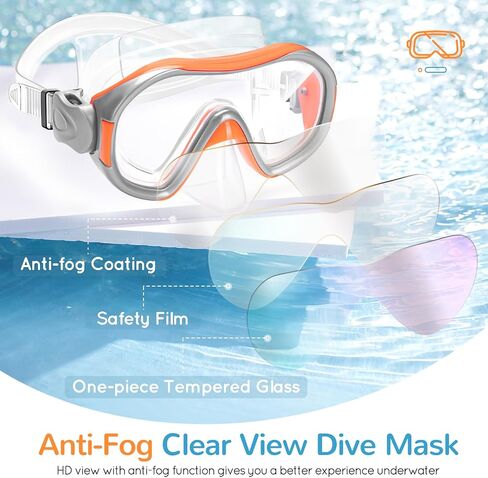 Kids Swim Goggles, Swimming Goggles with Nose Cover for Children Teens (4-12), 180 Degree HD Tempered Glass Diving Mask with Earplugs + Storage Net Bag in Kuwait