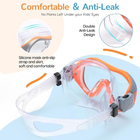 Kids Swim Goggles, Swimming Goggles with Nose Cover for Children Teens (4-12), 180 Degree HD Tempered Glass Diving Mask with Earplugs + Storage Net Bag in Kuwait