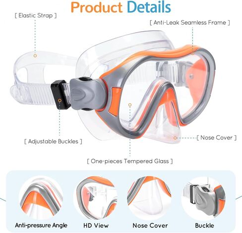 Kids Swim Goggles, Swimming Goggles with Nose Cover for Children Teens (4-12), 180 Degree HD Tempered Glass Diving Mask with Earplugs + Storage Net Bag in Kuwait