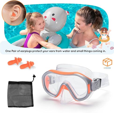 Kids Swim Goggles, Swimming Goggles with Nose Cover for Children Teens (4-12), 180 Degree HD Tempered Glass Diving Mask with Earplugs + Storage Net Bag in Kuwait