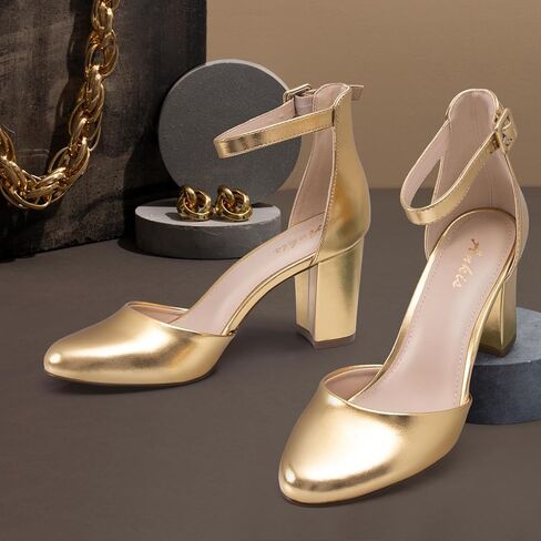 Ankis Closed Toe Heels for Women -Black Nude White Silver Gold Womens Heels Closed Round Toe Chunky Block Pumps Shoes, 3 Inch in Saudi Arabia