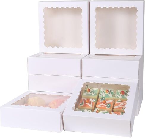36 pcs 10x10x2.5 Inches Cake Box with Window, Bakery Box, Pastry Boxes, Cookie Boxes, Mini Pie Box for Pastry,Dessert,Strawberries,Chocolates (Pink, 10x10x2.5inch/36pcs) in Kuwait