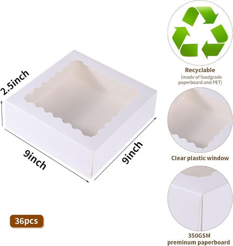 36 pcs 10x10x2.5 Inches Cake Box with Window, Bakery Box, Pastry Boxes, Cookie Boxes, Mini Pie Box for Pastry,Dessert,Strawberries,Chocolates (Pink, 10x10x2.5inch/36pcs) in Kuwait