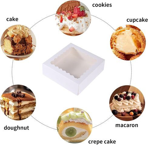 36 pcs 10x10x2.5 Inches Cake Box with Window, Bakery Box, Pastry Boxes, Cookie Boxes, Mini Pie Box for Pastry,Dessert,Strawberries,Chocolates (Pink, 10x10x2.5inch/36pcs) in Kuwait