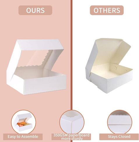 36 pcs 10x10x2.5 Inches Cake Box with Window, Bakery Box, Pastry Boxes, Cookie Boxes, Mini Pie Box for Pastry,Dessert,Strawberries,Chocolates (Pink, 10x10x2.5inch/36pcs) in Kuwait