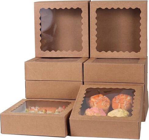 36 pcs 10x10x2.5 Inches Cake Box with Window, Bakery Box, Pastry Boxes, Cookie Boxes, Mini Pie Box for Pastry,Dessert,Strawberries,Chocolates (Pink, 10x10x2.5inch/36pcs) in Kuwait