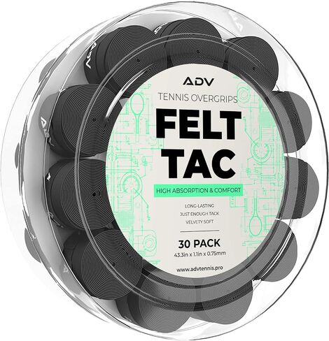 ADV Tennis Grip Tape - Soft, Very Durable, Sweat Absorbing Tennis Overgrip Tape - Dry & Comfortable FeltTac Tennis Racket Grip Tape - Easy to Use & Easy to Install (60-Pack White) in Kuwait