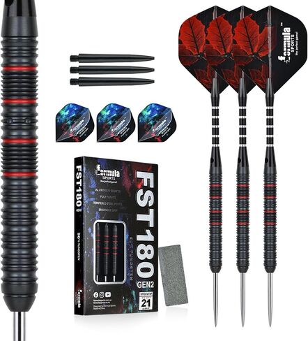 Formula Sports 90% Tungsten Darts Metal Tip Set - Professional Steel Tip Darts Set with 2 Style Flights and Shafts, Available in 21g/22g/23g/24g Metal Tip Darts, Sharpener, Gift Box in Kuwait