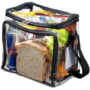 SP HOME GOODS Clear Tote Bag Stadium Approved Lunch Bag for Men and Women with Adjustable Shoulder Strap, Mesh Pockets, Zipper Closure (Black 2 Pack)