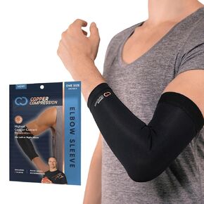 Copper Compression Elbow Sleeve - Copper Infused Orthopedic Brace for Tennis & Golfer Elbow, Tendonitis, Arthritis, Bursitis, Sore Joints & Muscles - Fits Men & Women -1 Sleeve - Original/Black - M