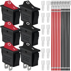 6pcs Rocker Switch 3 دبابيس 2 موضع تشغيل/إيقاف 20A 12V DC SPST LED LED LID إضاءة صغيرة مصغرة صغيرة في مفتاح تبديل Rocker Rock 18 PCS (6.3 مم/0.24 بوصة)