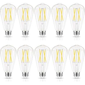 مصابيح LED Edison قابلة للتعتيم، لمبة E26 60 وات، أبيض ناعم 2700K، مصابيح ST58 العتيقة، 90+ CRI، 6W 600LM، قاعدة متوسطة E26، زجاج شفاف، 10 عبوات