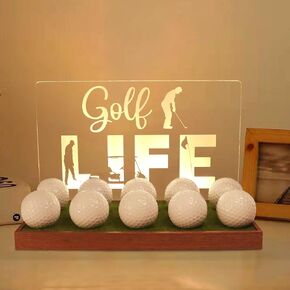 ثقب في حالة عرض كرة غولف واحدة ، يضيء Coolgift Mart حامل كرة غولف للعرض والتخزين ، قوة USB ، إكسسوارات أكريليك خشبية مع أضواء ألوان بيضاء دافئة ، ديكور الغرفة ، هدية لاعبي الغولف