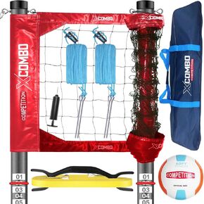 Professional Volleyball Net Set Heavy Duty for Outdoor Backyard Portable with Aluminum Adjustable Height Scoring Poles, Regulation Nets System for Tournament, Grass