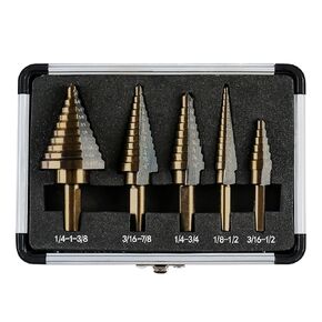 5pcs خطوة الحفر مع لكمة مركزية أوتوماتيكية ، مجموعة بتات الحفر عالية السرعة من الصلب ، مجموع البتات HSS Titanium Bits للمعادن