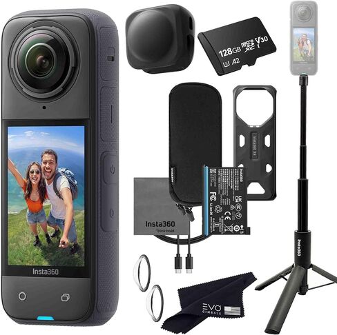 حزمة عصا سيلفي ثلاثية القوائم Insta360 X4 - كاميرا أكشن مقاومة للماء 8K 360 مع مستشعرات 1/2 بوصة، فيديو 8K 360 HDR، مثالية لجولة Matterport 360 House|تتضمن الحزمة عصا سيلفي ثلاثية القوائم، وغطاء عدسة (512 جيجابايت) in Kuwait