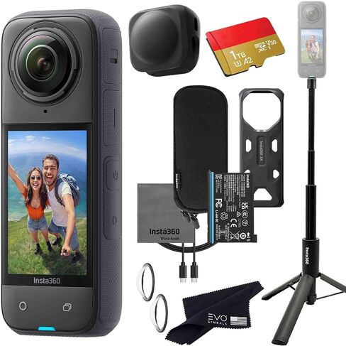 حزمة عصا سيلفي ثلاثية القوائم Insta360 X4 - كاميرا أكشن مقاومة للماء 8K 360 مع مستشعرات 1/2 بوصة، فيديو 8K 360 HDR، مثالية لجولة Matterport 360 House|تتضمن الحزمة عصا سيلفي ثلاثية القوائم، وغطاء عدسة (512 جيجابايت) in Kuwait