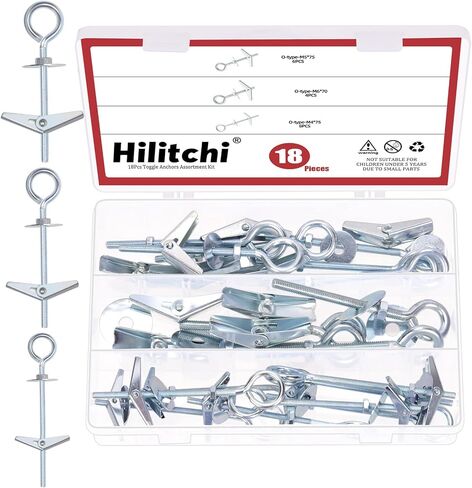 Hilitchi 15Pcs M4 O-Shaped Toggle Bolts and Wing Nut Kit Eye Bolt Toggle Anchors Set Butterfly Toggle Anchors Toggle Bolts Heavy Duty Butterfly Anchors for Hanging Lamps Heavy Items in Kuwait