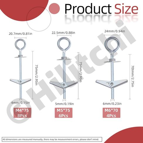 Hilitchi 15Pcs M4 O-Shaped Toggle Bolts and Wing Nut Kit Eye Bolt Toggle Anchors Set Butterfly Toggle Anchors Toggle Bolts Heavy Duty Butterfly Anchors for Hanging Lamps Heavy Items in Kuwait