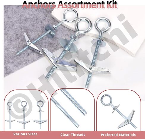 Hilitchi 15Pcs M4 O-Shaped Toggle Bolts and Wing Nut Kit Eye Bolt Toggle Anchors Set Butterfly Toggle Anchors Toggle Bolts Heavy Duty Butterfly Anchors for Hanging Lamps Heavy Items in Kuwait