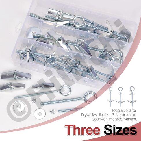 Hilitchi 15Pcs M4 O-Shaped Toggle Bolts and Wing Nut Kit Eye Bolt Toggle Anchors Set Butterfly Toggle Anchors Toggle Bolts Heavy Duty Butterfly Anchors for Hanging Lamps Heavy Items in Kuwait