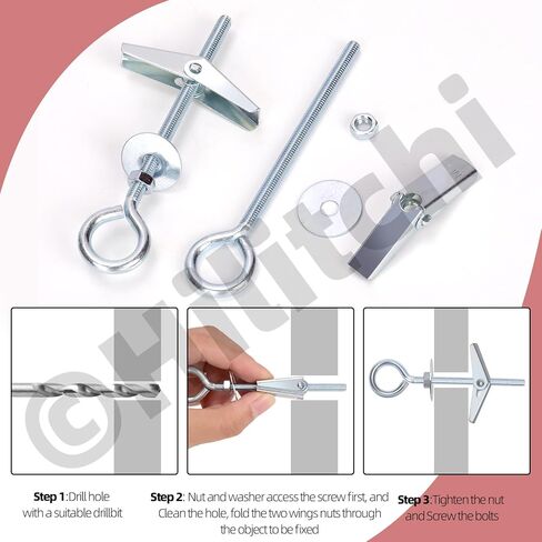 Hilitchi 15Pcs M4 O-Shaped Toggle Bolts and Wing Nut Kit Eye Bolt Toggle Anchors Set Butterfly Toggle Anchors Toggle Bolts Heavy Duty Butterfly Anchors for Hanging Lamps Heavy Items in Kuwait