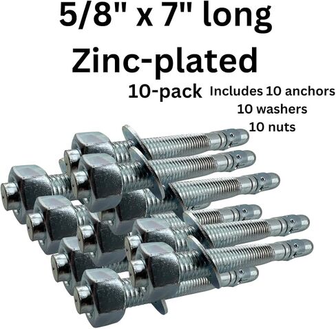 مرساة إسفين مطلي بالزنك ، 5/8 "× 5" ، 4 عبوات ، تشمل المكسرات والغسالات in Kuwait