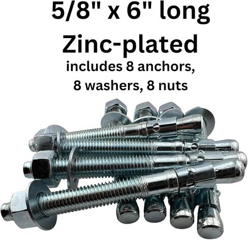 مرساة إسفين مطلي بالزنك ، 5/8 "× 5" ، 4 عبوات ، تشمل المكسرات والغسالات in Kuwait