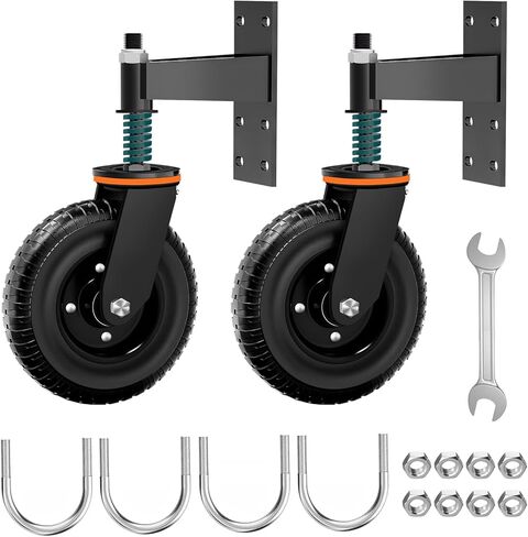 8inch Fence Gate Wheels with Brake - Heavy Duty Gate Wheels for Metal Tube Gate Wooden Fence Gate, 600lb Capacity 360 Degree Rotation Spring-Loaded Farm Garden Caster with Screws & Screwdriver, 2 Pack in Kuwait