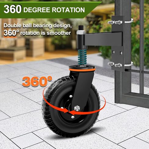 8inch Fence Gate Wheels with Brake - Heavy Duty Gate Wheels for Metal Tube Gate Wooden Fence Gate, 600lb Capacity 360 Degree Rotation Spring-Loaded Farm Garden Caster with Screws & Screwdriver, 2 Pack in Kuwait