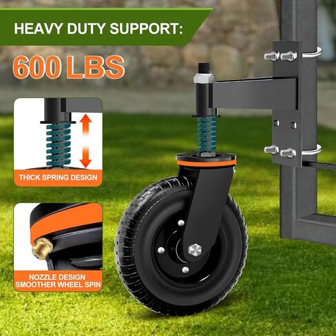 8inch Fence Gate Wheels with Brake - Heavy Duty Gate Wheels for Metal Tube Gate Wooden Fence Gate, 600lb Capacity 360 Degree Rotation Spring-Loaded Farm Garden Caster with Screws & Screwdriver, 2 Pack in Kuwait