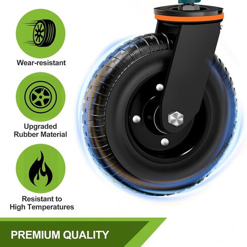 8inch Fence Gate Wheels with Brake - Heavy Duty Gate Wheels for Metal Tube Gate Wooden Fence Gate, 600lb Capacity 360 Degree Rotation Spring-Loaded Farm Garden Caster with Screws & Screwdriver, 2 Pack in Kuwait