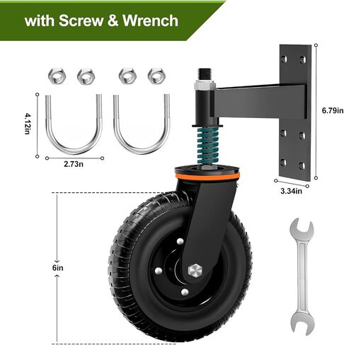 8inch Fence Gate Wheels with Brake - Heavy Duty Gate Wheels for Metal Tube Gate Wooden Fence Gate, 600lb Capacity 360 Degree Rotation Spring-Loaded Farm Garden Caster with Screws & Screwdriver, 2 Pack in Kuwait
