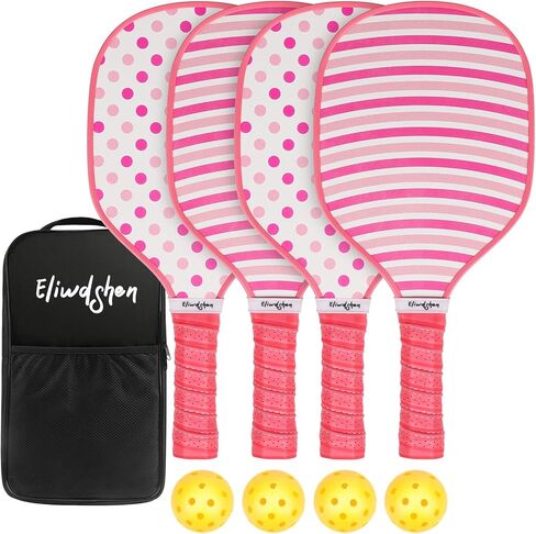 Wood Pickle Paddles Set of 4 with 4-40 Holes Pickleball Balls and Carry Bag, Wood Pickle Rackets Gifts for Adults, Kids and Beginners with Comfort Grip NE1 in Saudi Arabia