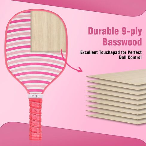 Wood Pickle Paddles Set of 4 with 4-40 Holes Pickleball Balls and Carry Bag, Wood Pickle Rackets Gifts for Adults, Kids and Beginners with Comfort Grip NE1 in Saudi Arabia