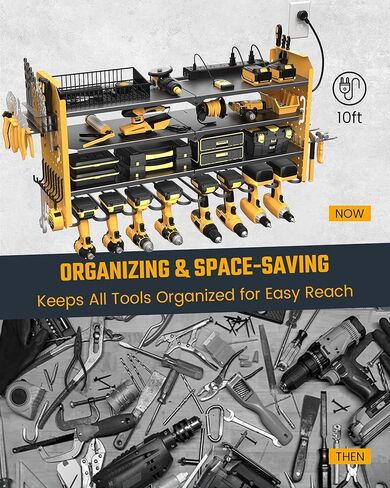 منظم أدوات الطاقة SUPERDANNY على الحائط، قابل للتعديل 4 طبقات 4 رفوف تخزين المثقاب، منظمة المرآب، أداة شماعات المثقاب اللاسلكي، حامل البطارية، رف تخزين عالي التحمل، هدايا للرجال في عيد الميلاد in Kuwait