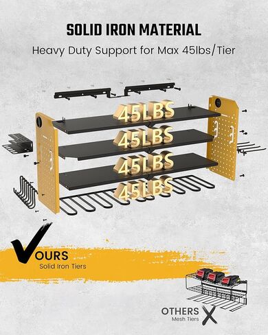 منظم أدوات الطاقة SUPERDANNY على الحائط، قابل للتعديل 4 طبقات 4 رفوف تخزين المثقاب، منظمة المرآب، أداة شماعات المثقاب اللاسلكي، حامل البطارية، رف تخزين عالي التحمل، هدايا للرجال في عيد الميلاد in Kuwait