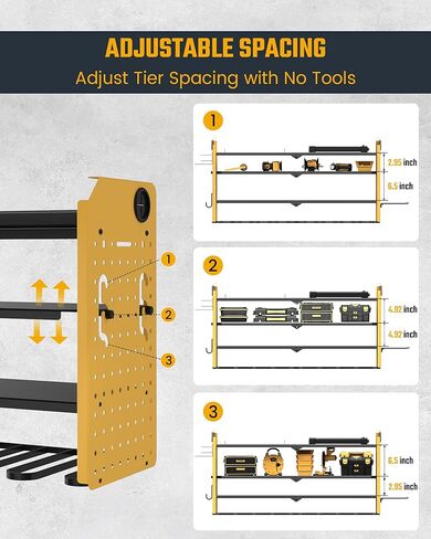 منظم أدوات الطاقة SUPERDANNY على الحائط، قابل للتعديل 4 طبقات 4 رفوف تخزين المثقاب، منظمة المرآب، أداة شماعات المثقاب اللاسلكي، حامل البطارية، رف تخزين عالي التحمل، هدايا للرجال في عيد الميلاد in Kuwait