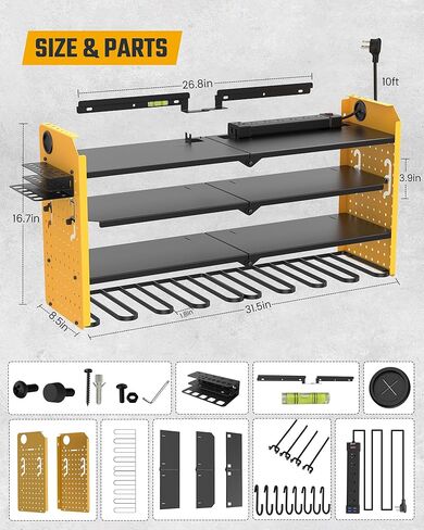 منظم أدوات الطاقة SUPERDANNY على الحائط، قابل للتعديل 4 طبقات 4 رفوف تخزين المثقاب، منظمة المرآب، أداة شماعات المثقاب اللاسلكي، حامل البطارية، رف تخزين عالي التحمل، هدايا للرجال في عيد الميلاد in Kuwait