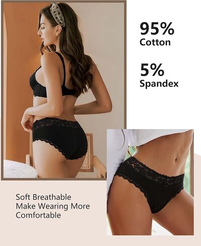 Aijolen Cotton Underwear for Women Breathable Lace Bikini Panties Women's Hipster Underpants S-XL in Saudi Arabia