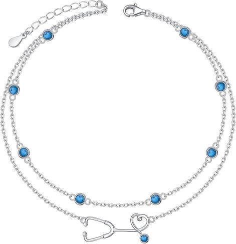 Ladytree Anklet for Women 925 Sterling Silver Adjustable Foot Beaded Heart/Cubic zirconia Charm Ankle Bracelet Anklets Jewelry in Saudi Arabia
