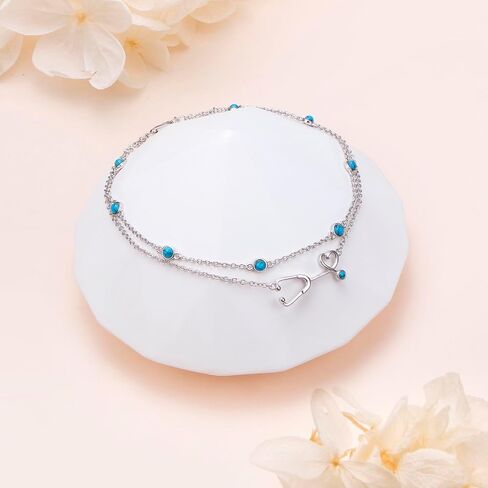 Ladytree Anklet for Women 925 Sterling Silver Adjustable Foot Beaded Heart/Cubic zirconia Charm Ankle Bracelet Anklets Jewelry in Saudi Arabia