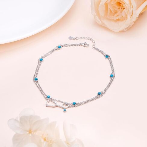 Ladytree Anklet for Women 925 Sterling Silver Adjustable Foot Beaded Heart/Cubic zirconia Charm Ankle Bracelet Anklets Jewelry in Saudi Arabia